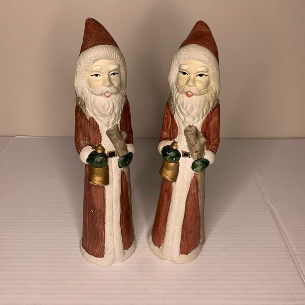 Vintage Christmas Santa Claus Ceramic Taper Candlestick Holders Set Of 2